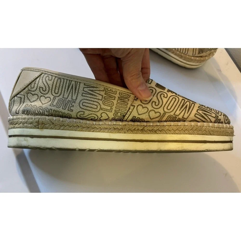 LOVE MOSCHINO Logo Beige Canvas Espadrilles 38 US‎ 8 Platform
